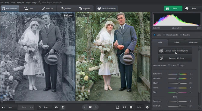 Employ PhotoGlory to colorize your old photos