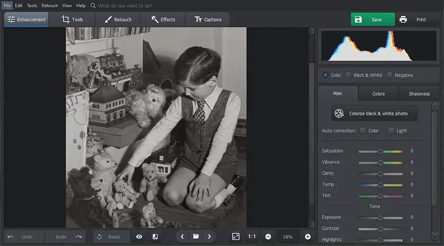 Åpne ditt svart-hvitt bilde med PhotoGlory